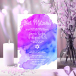 Invitación Twins Watercolor Morple Blue Star BAT MITZVAH<br><div class="desc">** Gemelos **Hermosas tarjetas de invitación judías religiosas Bat Mitzvah. acuarela clara color púrpura pastel, violeta, azul, turquesa con estrella de David en blanco. Letras de escritura modernas. 'Es llamado al TORAH como un Bar Mitzvah'. Perfecto para una hija de 12 años, chica. Fácil de editar - sólo tiene que...</div>