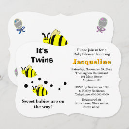Invitación Twins Yellow Bee Baby Rattles Baby Shower 
