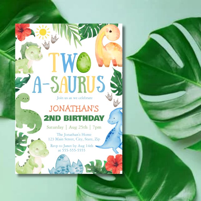 Invitación Two A-Saurus Dino 2nd Birthday (Subido por el creador)