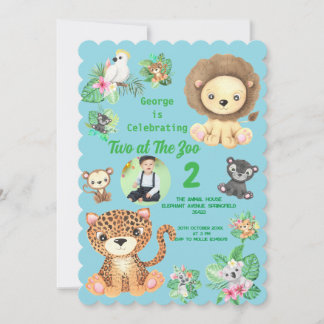 Invitación Two at The Zoo Jungle Animals Kids Birthday Photo