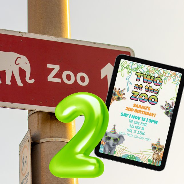 Invitación Two at the Zoo, Party Animal with Shades Birthday (Subido por el creador)
