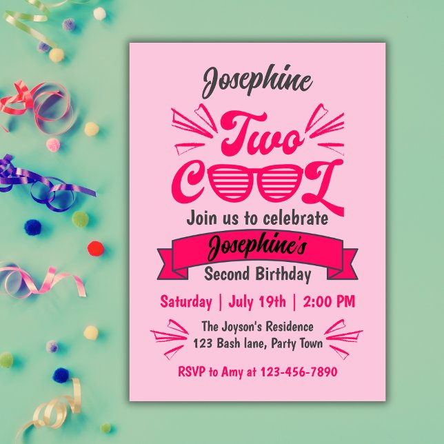 Invitación Two Cool Girls Pink Sunglasses 2nd Birthday (Subido por el creador)