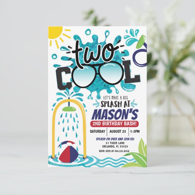 Invitación Two Cool Splash Party Birthday Invitation (Anverso de pie)