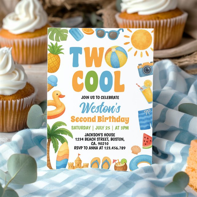 Invitación Two Cool Summer Beach 2nd Birthday Party (Subido por el creador)