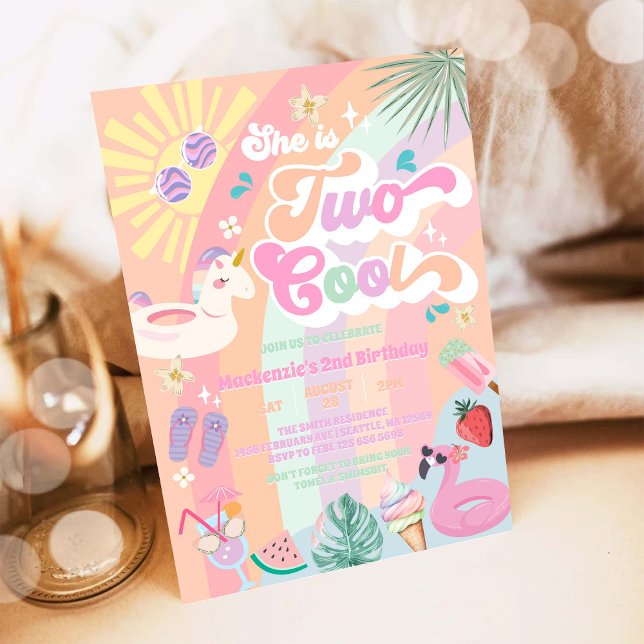 Invitación Two Cool Summer Rainbow Sun 2nd Birthday  (Subido por el creador)