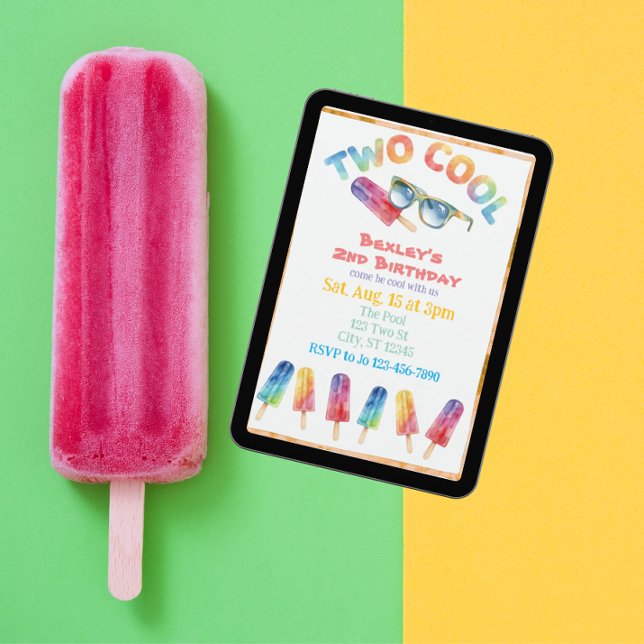 Invitación TWO Cool, Watercolor Popsicle 2nd Birthday (Subido por el creador)