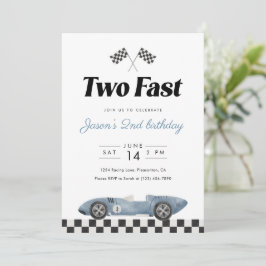 Invitación Two Fast 2nd Birthday Vintage Race Car Watercolor 