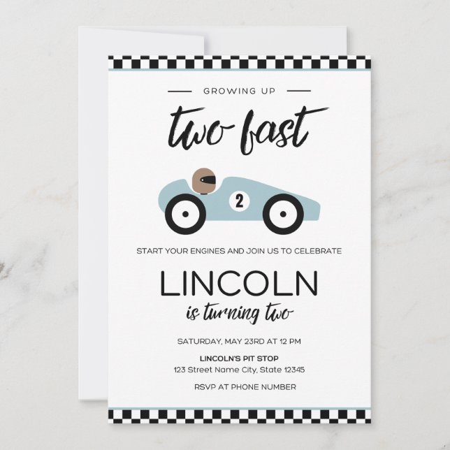 Invitación Two Fast Race Car Birthday Invitation (Anverso)