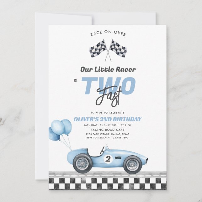 Invitación Two Fast Race Car Boy 2nd Birthday Invitation (Anverso)