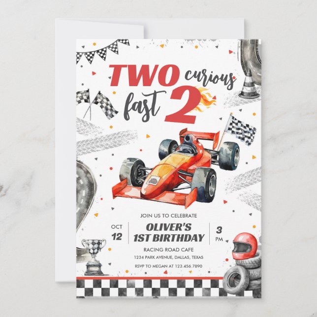 Invitación Two Fast Race Car Boy 2nd Birthday Invitation (Anverso)
