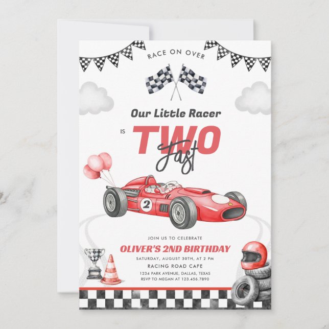 Invitación Two Fast Race Car Boy 2nd Birthday Invitation (Anverso)