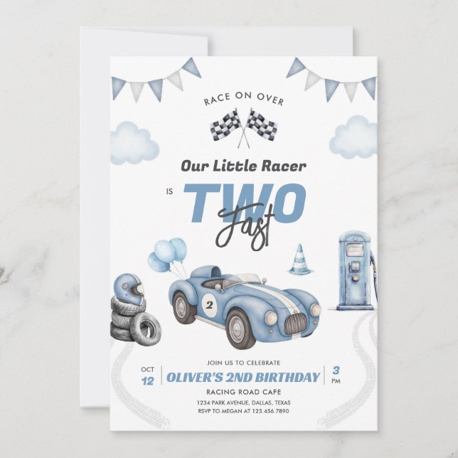 Invitación Two Fast Race Car Boy 2nd Birthday Invitation (Anverso)