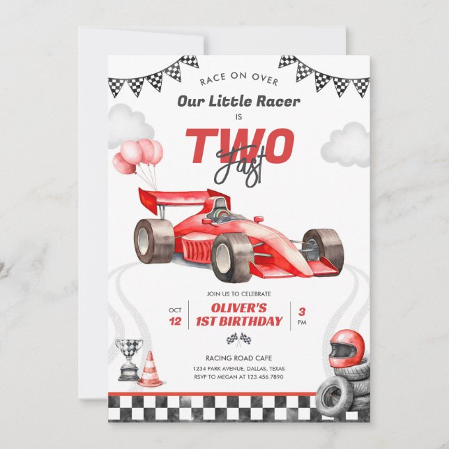 Invitación Two Fast Race Car Boy 2nd Birthday Invitation (Anverso)