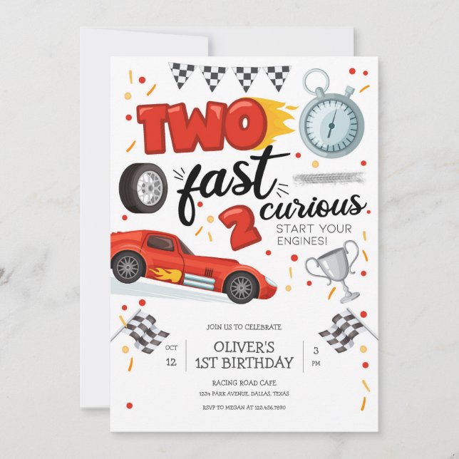Invitación Two Fast Race Car Boy 2nd Birthday Invitation (Anverso)