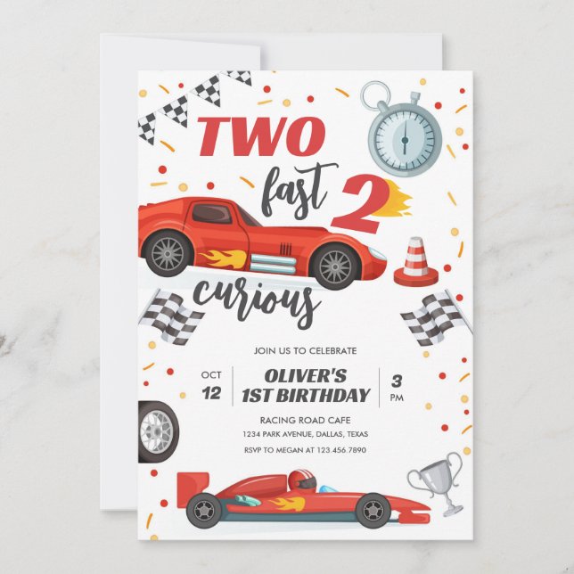 Invitación Two Fast Race Car Boy 2nd Birthday Invitation (Anverso)