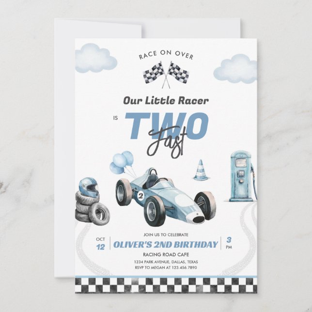 Invitación Two Fast Race Car Boy 2nd Birthday Invitation (Anverso)