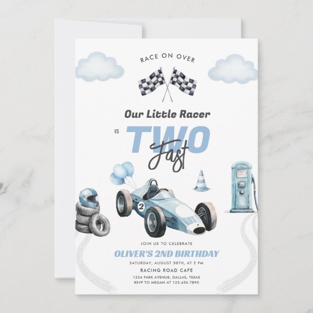 Invitación Two Fast Race Car Boy 2nd Birthday Invitation (Anverso)