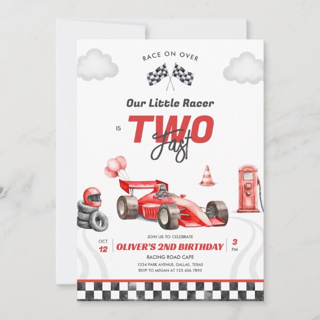 Invitación Two Fast Race Car Boy 2nd Birthday Invitation (Anverso)