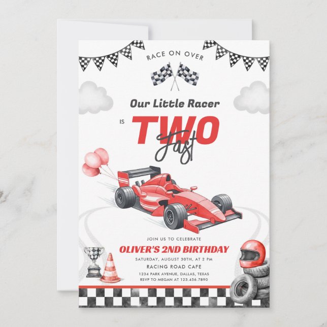 Invitación Two Fast Race Car Boy 2nd Birthday Invitation (Anverso)