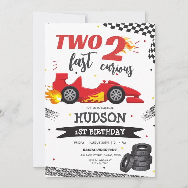 Invitación Two Fast Race Car Boy 2nd Birthday Invitation (Anverso)