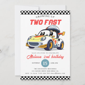 Invitación Two Fast Race Car Boy 2nd Birthday Party
