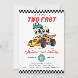 Invitación Two Fast Race Car Boy 2nd Birthday Party