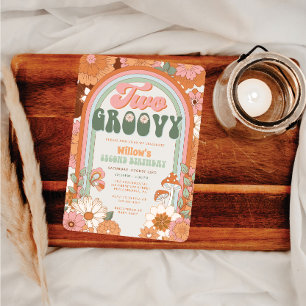 Invitación Two Groovy Birthday Party Invite Hippie Rainbow