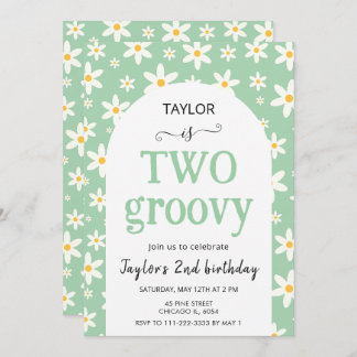 Invitación TWO groovy Mint Green Daisy 2nd Birthday