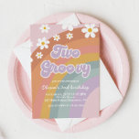Invitación Two Groovy Retro Rainbow 2nd Birthday<br><div class="desc">Two Groovy Retro Rainbow 2nd birthday invite with daisies.</div>