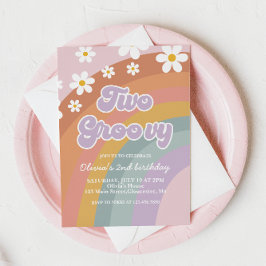 Invitación Two Groovy Retro Rainbow 2nd Birthday