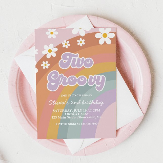 Invitación Two Groovy Retro Rainbow 2nd Birthday (Subido por el creador)