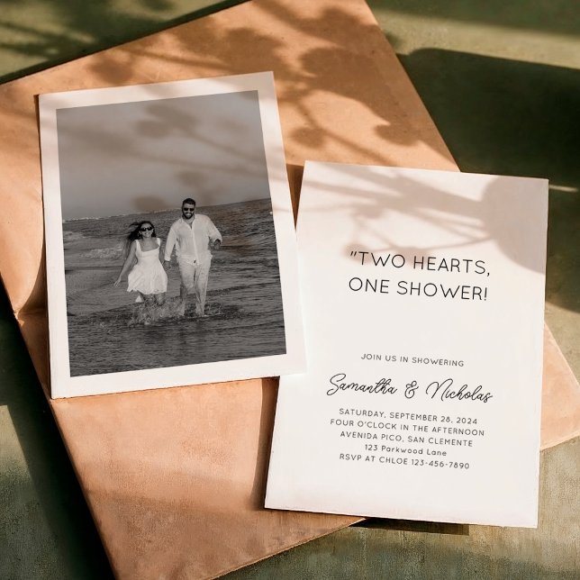 Invitación Two Hearts, One Shower Simple Photo Couple Shower (Subido por el creador)