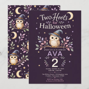 Invitación Two Hoots Halloween Owl Cumpleaños 2 años niña