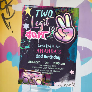 Invitación Two Legit To Quit 2do Cumpleaños Fiesta de Hip Hop