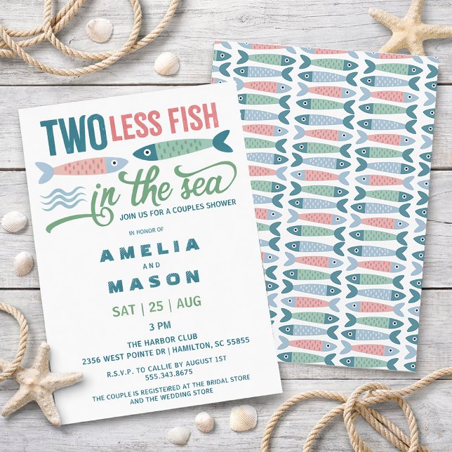 Invitación Two Less Fish in the Sea Couples Bridal Shower (Two Less Fish in the Sea Couples Bridal Shower Invitation)