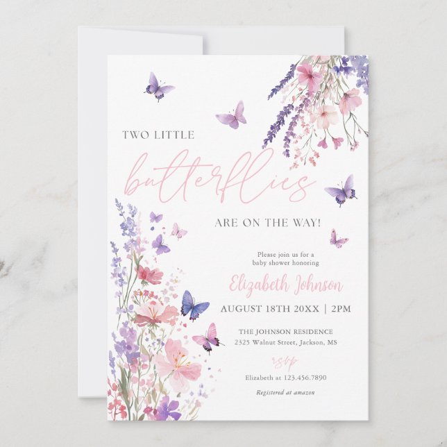 Invitación Two Little Butterflies Baby Shower Photo QR Code (Anverso)