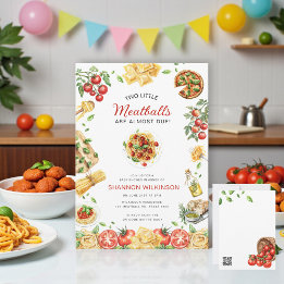 Invitación Two Little Meatballs Pasta Baby Shower QR code