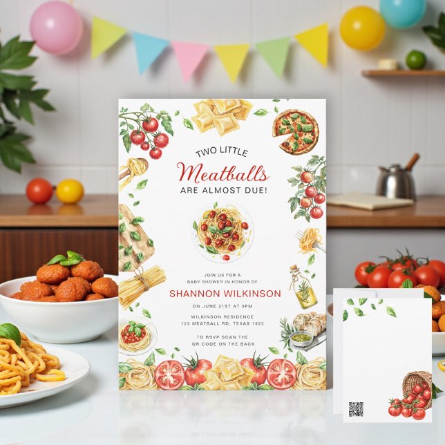 Invitación Two Little Meatballs Pasta Baby Shower QR code (Subido por el creador)