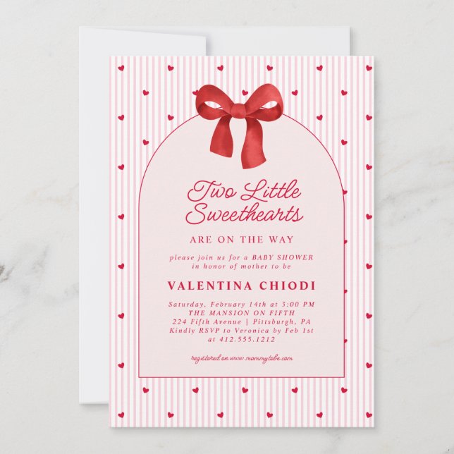 Invitación Two Little Sweethearts Valentine Baby Shower  (Anverso)