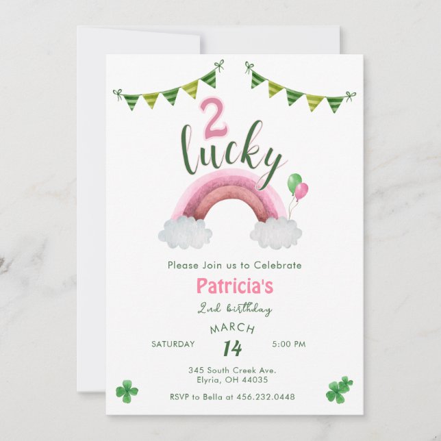 Invitación Two Lucky 2nd Birthday (Anverso)