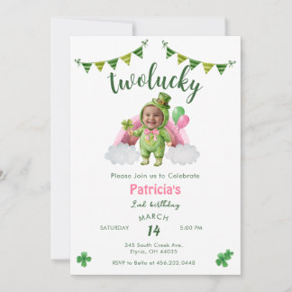 Invitación Two Lucky 2nd With Photo Birthday