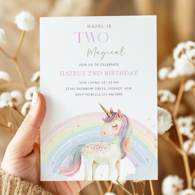 Invitación Two Magical Unicorn Rainbow 2nd Birthday Party (Subido por el creador)