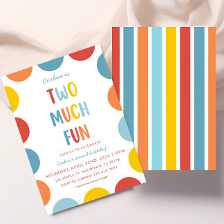 Invitación Two Much Fun 2nd Birthday Party Invitation