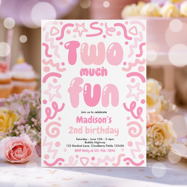 Invitación Two Much Fun Confetti Balloon 2nd Birthday  (Subido por el creador)