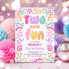 Invitación Two Much Fun Confetti Balloon 2nd Birthday