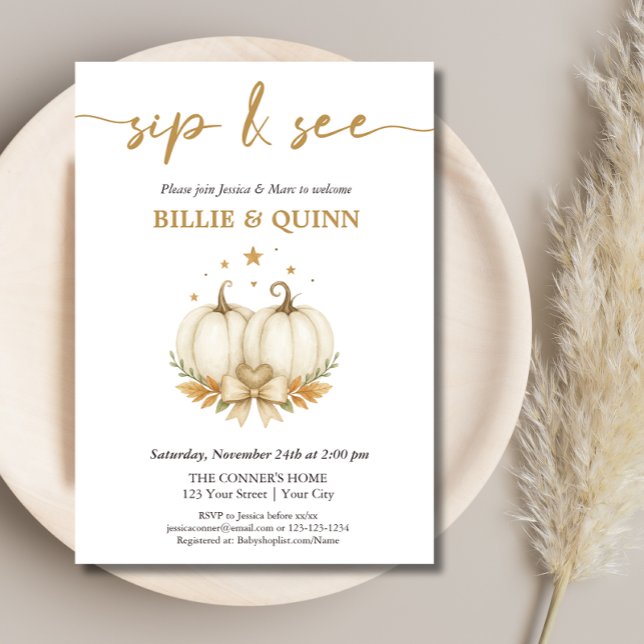 Invitación Two Pumpkins on their way Twin Baby Sip And See  (Subido por el creador)