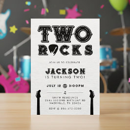 Invitación Two Rocks Guitar Pick 2nd Birthday Party