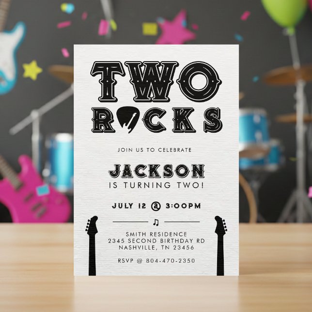 Invitación Two Rocks Guitar Pick 2nd Birthday Party (Two Rocks Guitar Pick 2nd Birthday Party Invitation
)
