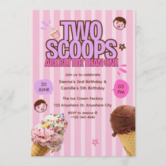 Invitación Two Scoops are Better Than One Ice Cream Birthday 