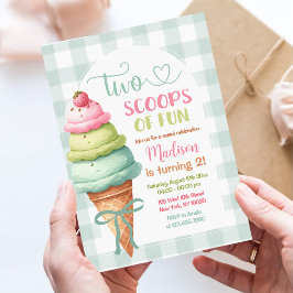 Invitación Two Scoops Of Fun Ice Cream Bow 2nd Birthday